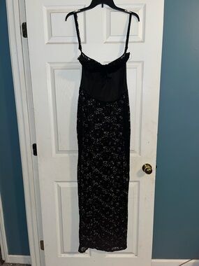 Fashion Nova Black Lace Maxi Slip Dress with Spaghetti Straps
